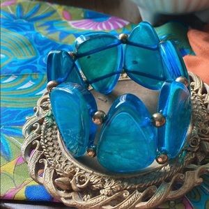 Deep Turquoise and Bronze Chunky Bracelet